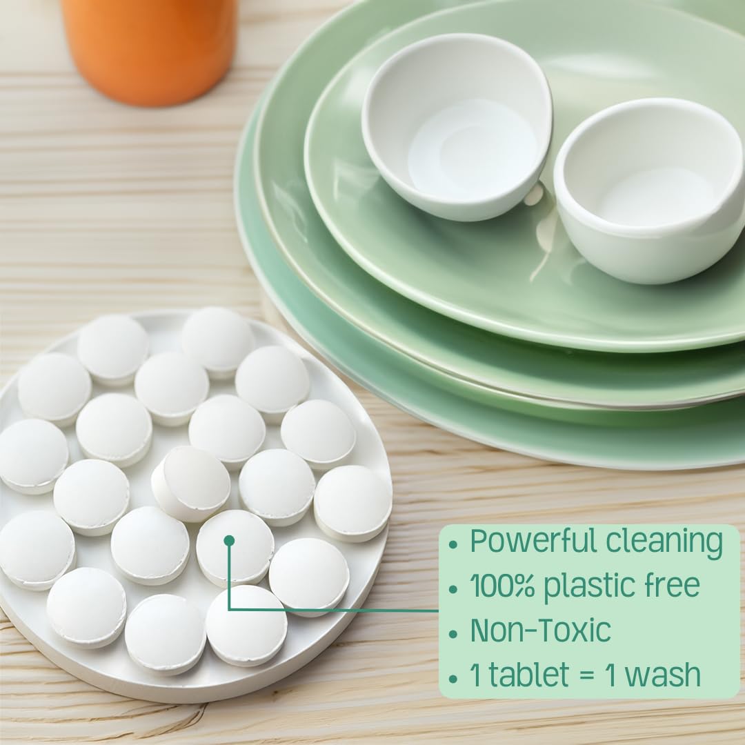 Dish Washing Machine Tablets, Pack of 40 - Fragrance-Free, PVA-Free, Non-Toxic Dishwasher Tablets in Compostable Packaging – Women-Owned Company, Leaping Bunny Certified