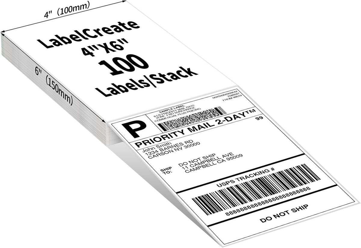 Fanfold 4x6 Direct Thermal Shipping Labels with Perforations, White 100 Labels, Permanent Adhesive, Mailing Label for Thermal Printer, Compatible with POLONO, MUNBYN Label Printer