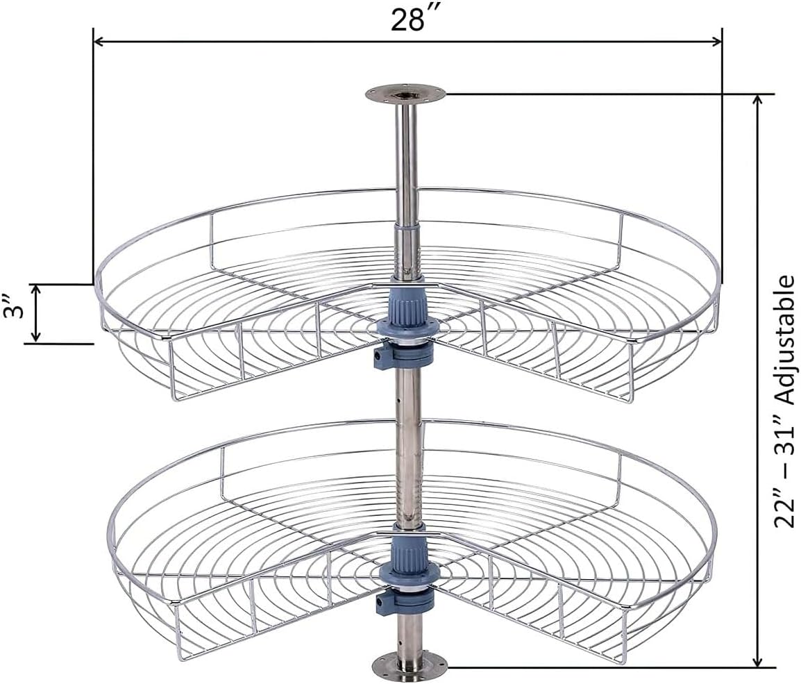 Dowell 28" Kidney Lazy Susan, 2 Shelves, Kitchen Base Corner Cabinet Organizer (Chrome 4001 270 28)