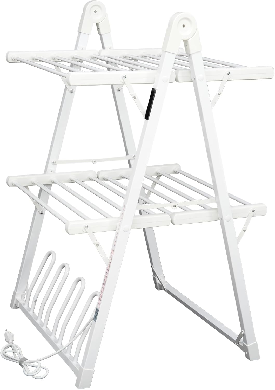 Electric Heated Clothes Drying Rack,Foldable Heated Garment Dryer with Timer Shut-Off Laundry Rack for Clothes Shoes Socks,Aluminum Alloy,White,Plug & Play,(39.37x25.98x23.82in)