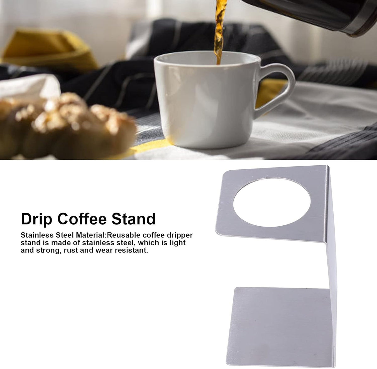 Drip Coffee Holder, Pour Over Coffee Stand, Lightweight Metal Dripper Holder for Home and Cafe Use (Silver)