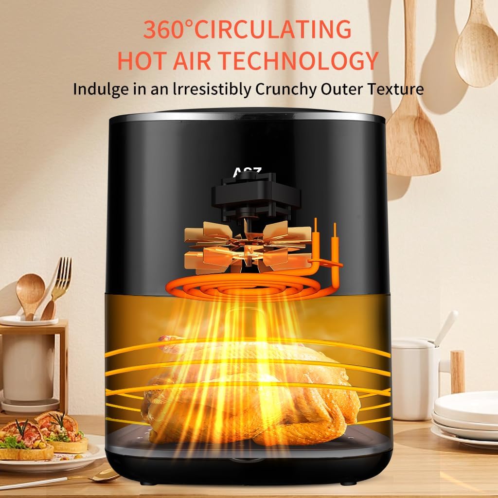 ASZ Digital Air Fryer 4.5qt with Window - Small Airfryer 8 Presets Bake Toast Broil Reheat Bacon - Black 400°F Airfryer 85% Oil Less,Nonstick Dishwasher-Safe Parts, Automatic Shutoff, Kitchen Gift