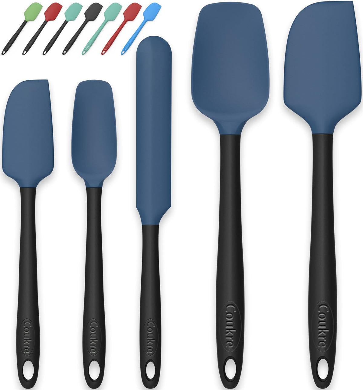 Coukre Silicone Spatula Set of 5,High Temperature Resistant, Food Grade Silicone, Dishwasher Safe, for Baking, Cooking (Dark Blue)