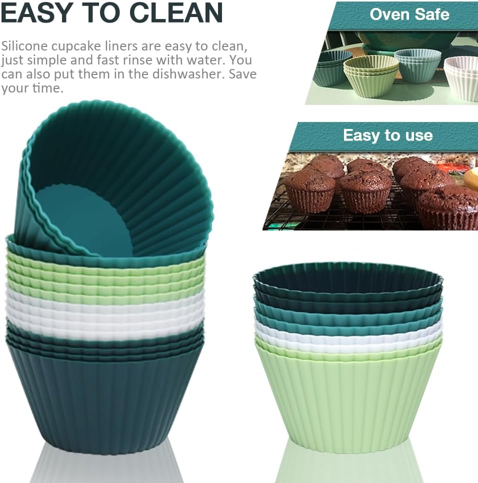 Extra Large Silicone Cupcake Muffin Cups 24 Pcs, 3.54 Inch Muffin Liners, Reusable Large Silicone Baking Cups Easy to Clean, Great for Cupcake, Mousse