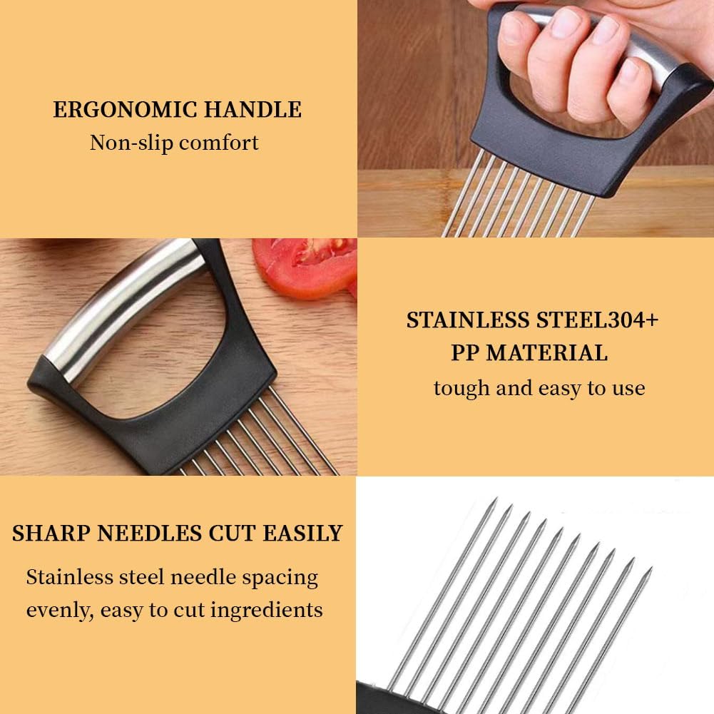 Onion Holder for Slicing, Stainless Steel Onion Slicer and Chopper, Lemon Slicer Vegetable Cutter Kitchen Tool, Food Slicing Assistant for Meat, Tomato, Potato, Lemon (1 Pack)
