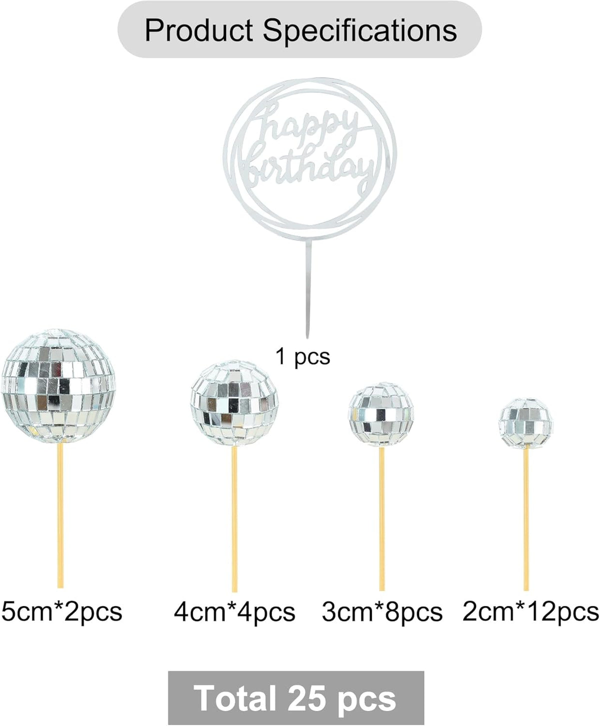 BEISHIDA 27 PCS Disco Ball Cake Topper 1970s Disco Decorations Mirror Ball Cupcake Toppers for Disco Theme Party 70s 80s Disco Party Birthday Cake Anniversary Wedding Cake Decorations