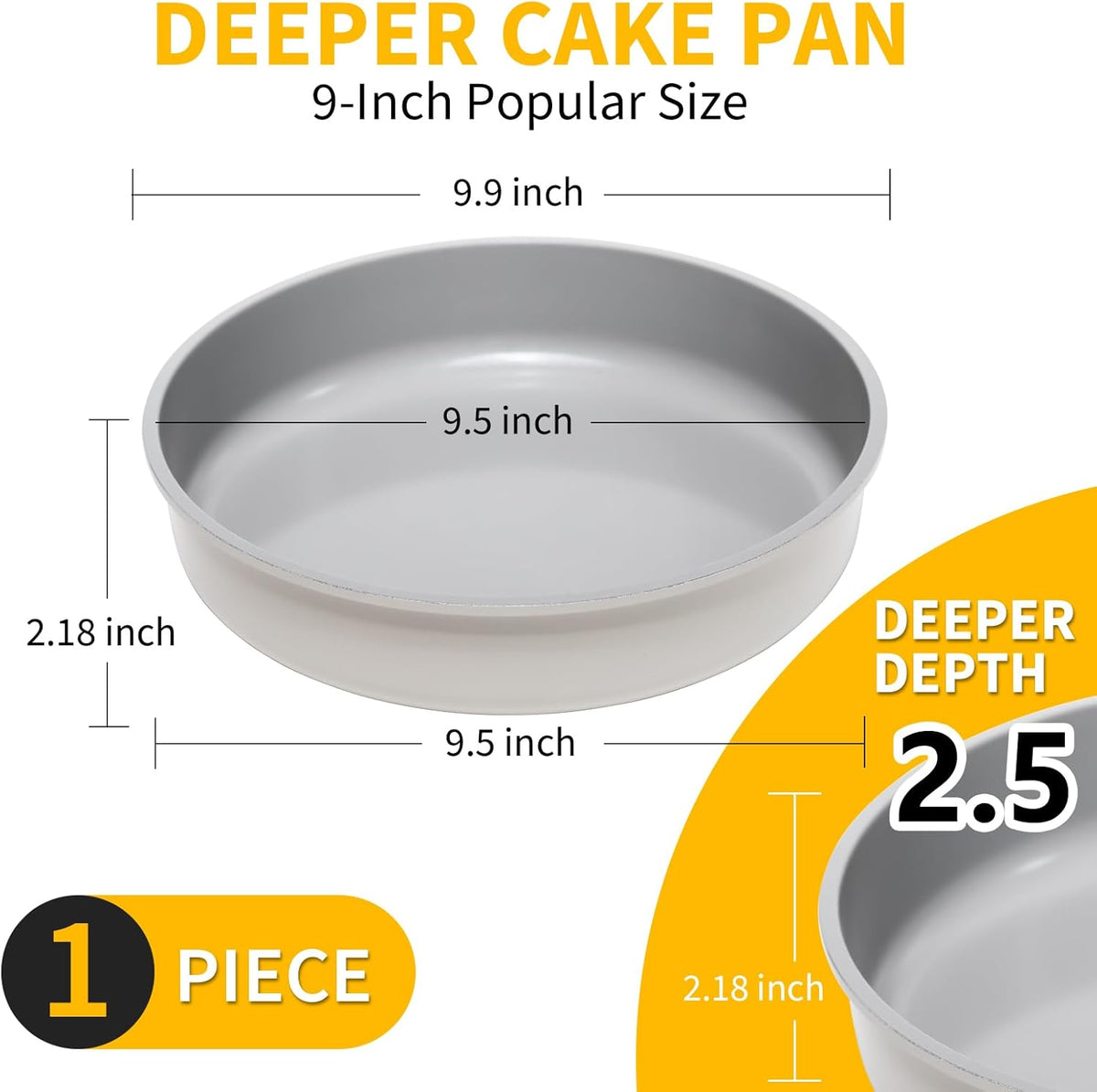 9.5 Inch Round Cake Pan,Cast Aluminum Bakeware Ceramic Nonstick for Cake Baking,Oven and Dishwasher Safe(Beige)