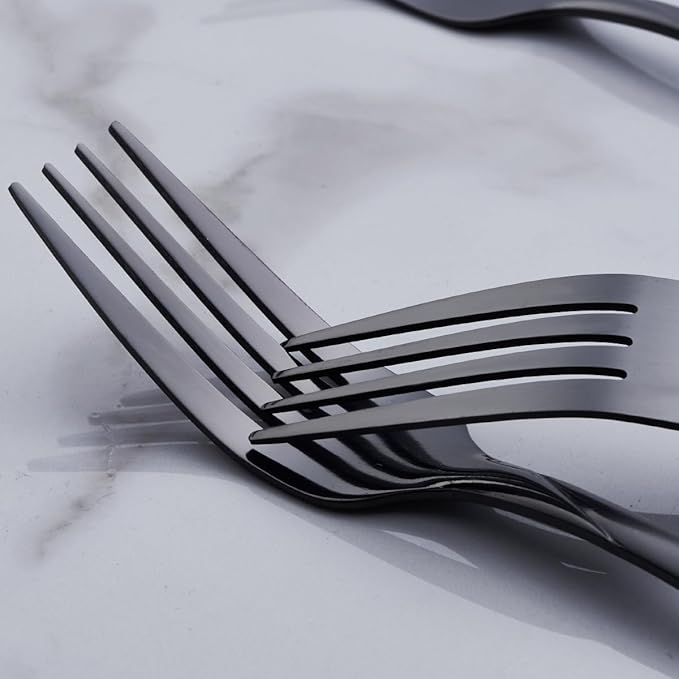 Black Silverware Set for 6, 30-Piece Stainless Steel Flatware Set, Shiny Black Metal Cutlery Set, Include Fork, Knife and Spoon Set, Dishwasher Safe