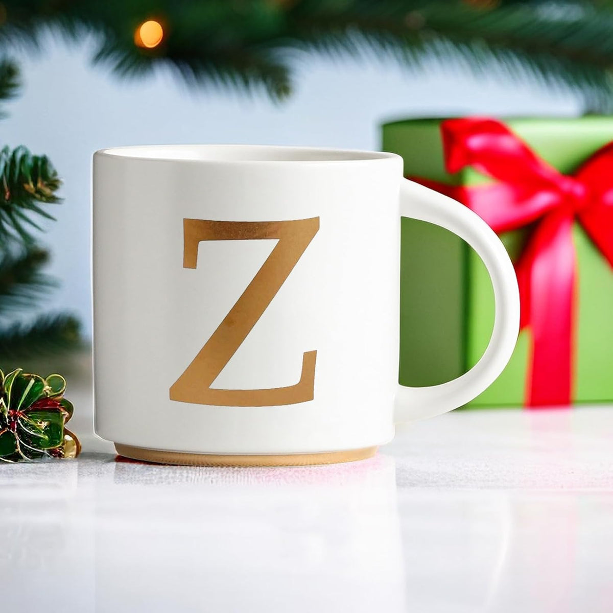 COLLECTIVE HOME - Monogram Ceramic Mugs, 15 oz Golden Initial Coffee Cups, Elegant Alphabet Tea Mugs, Elegant Personalized Mug with Gift Box, Unique Mug with Double Side Capital Letter (Z)