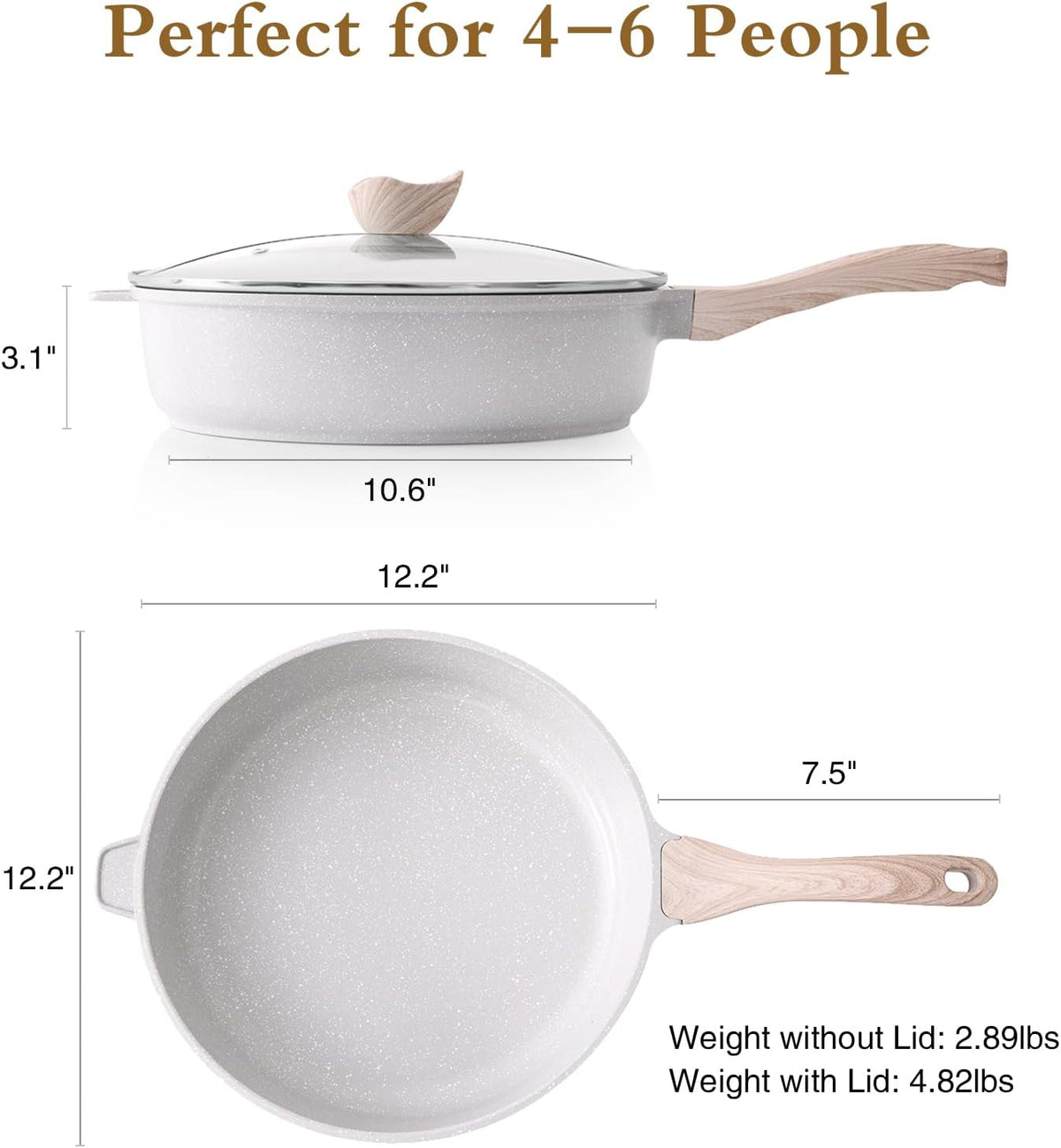Nonstick Ceramic Deep Frying Pan, 12 Inch Non Toxic Large Skillet with Lid, 5 Qt Healthy Jumbo Cooker, Saute Pan for Cooking, Induction Cookware, PFOA & PFAS Free