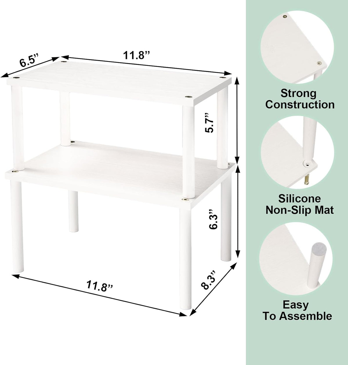 Cabinet Organizer Shelf(Set of 2),Kitchen Counter Shelves,Bamboo Spice Rack Countertop and Cabinet,Stackable Expandable,Medium,(White)