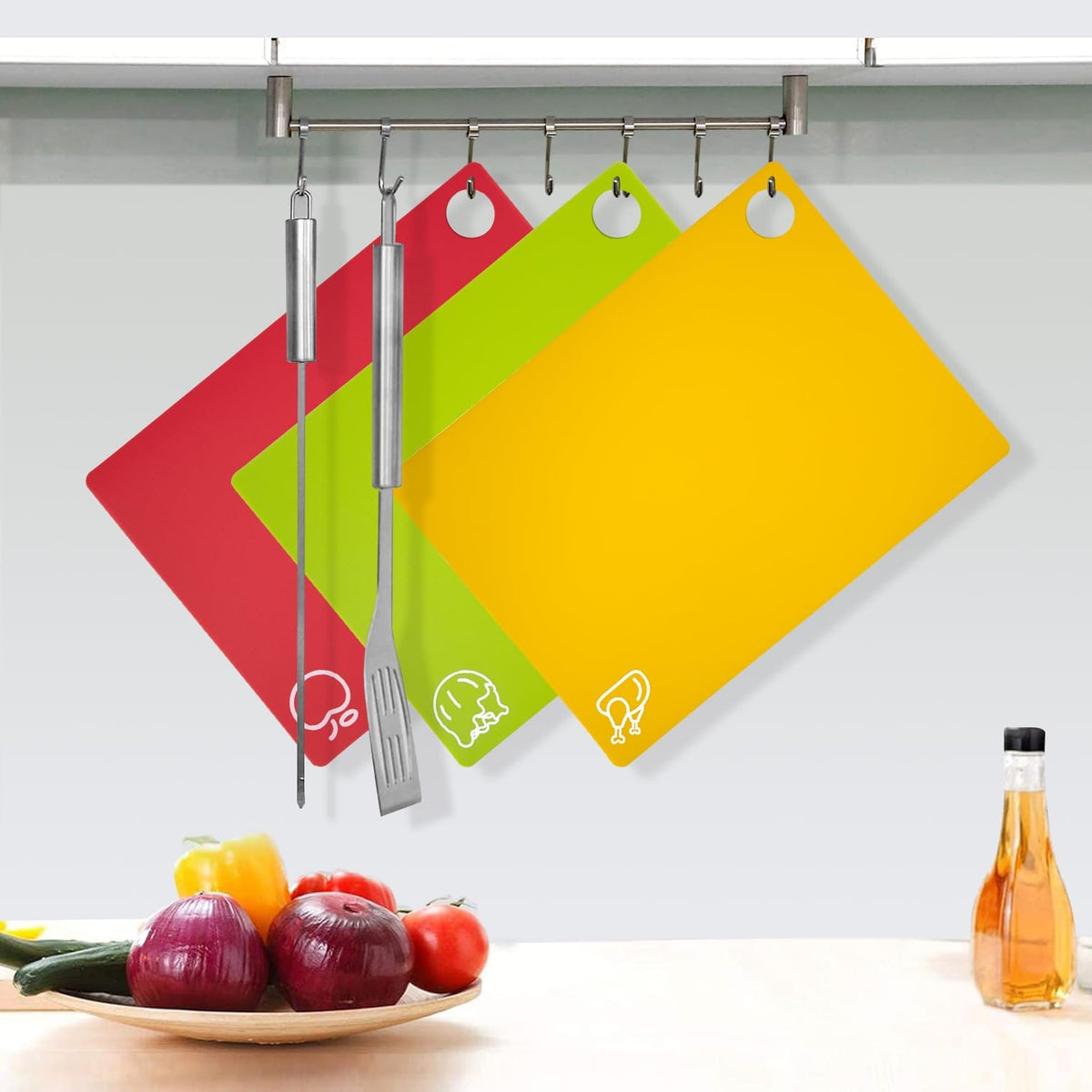 GoodLuck 10 Pieces Flexible Cutting Boards with Hanging Hole, BPA Free Plastic Cutting Boards for Kitchen, Non Slip Cutting Mat for Meat and Vegetables