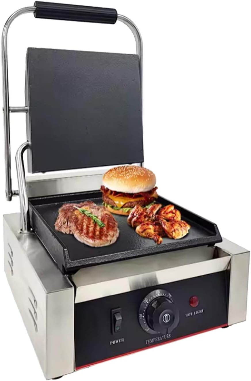 Commercial Panini Press With Grooved Grill Sandwich Maker Machine Electric Contact Grill Single (Single Smooth Top&Bottom)