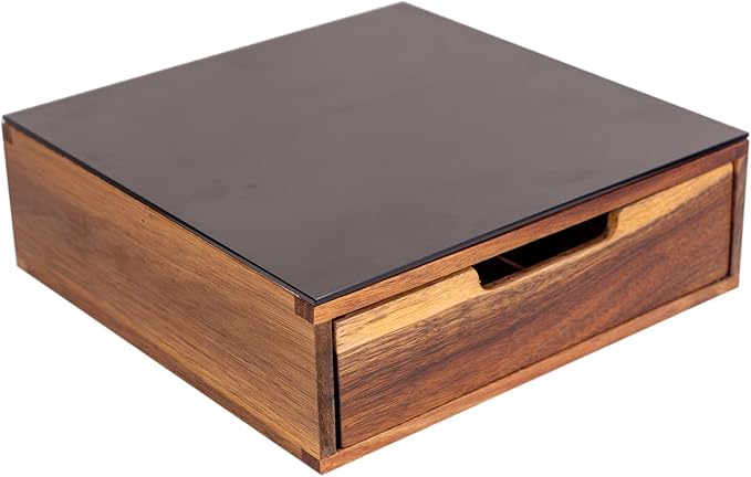 Tempered Glass and Natural Wood Coffee Pod Drawer Organizer - 20 Capsule Multifunctional K Cup Storage | Countertop Coffee Station Organizer for Home/Office (Black)