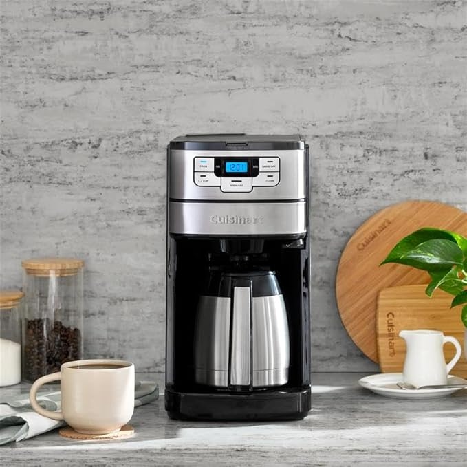 Cuisinart Automatic Grind & Brew 10-Cup Coffee Maker with Blade Grinder, Programmable Coffee Machine Glass Carafe with 1-4 Cup Setting, Brew Pause, Grind-Off Option, DGB-450NAS, Black/Stainless Steel