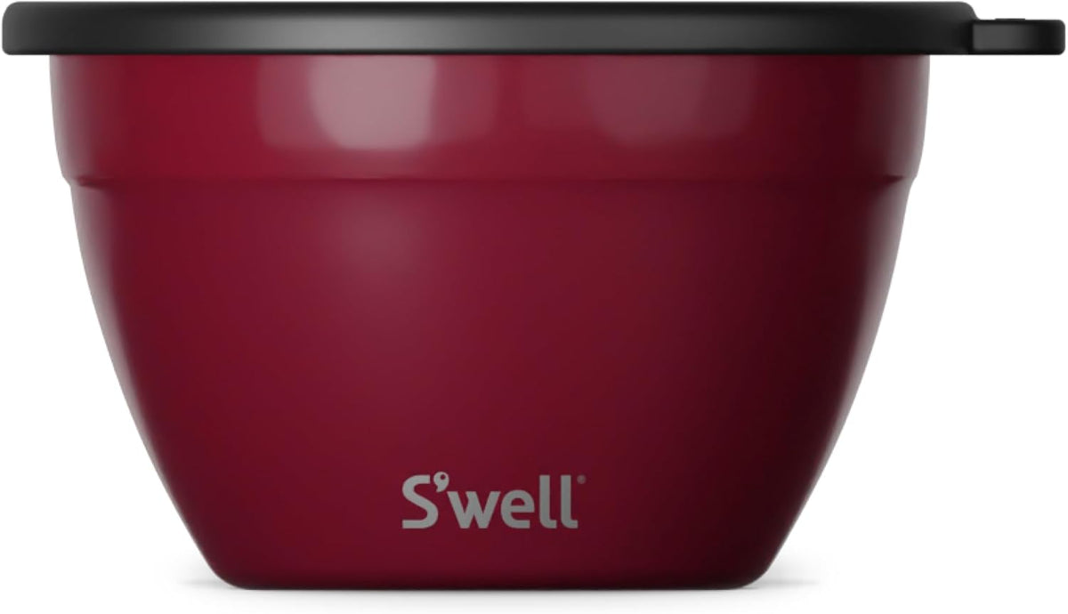 S'well Stainless Steel Salad Bowl Kit 64oz, Wild Cherry, Comes with 2oz Mini Canister and Removable Tray for Organization, Leakproof, Easy to Clean, Dishwasher Safe (Pack of 8)