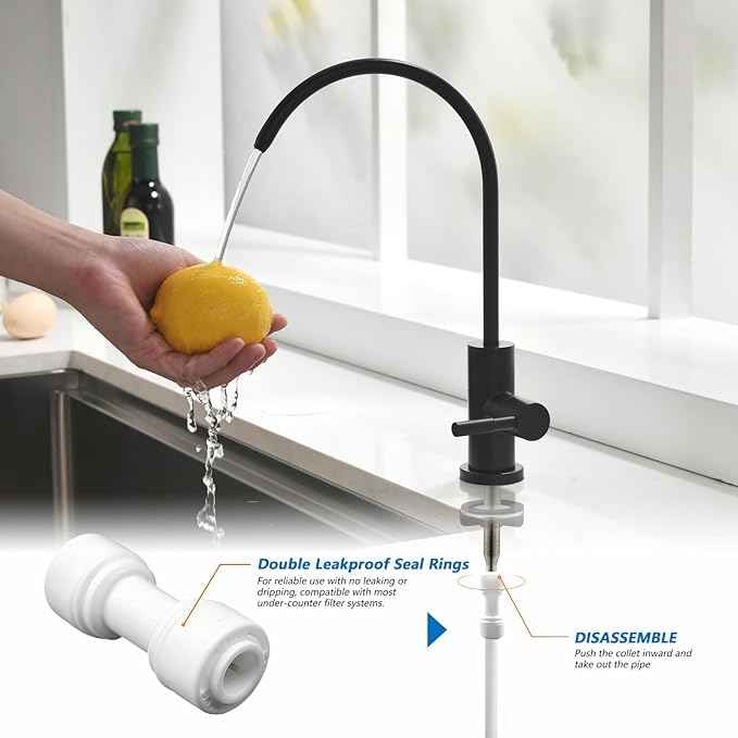 WEWE Matte Black Drinking Water Faucet Non Air Gap Stainless Steel Filtered Faucet for Kitchen Sink Reverse Osmosis System