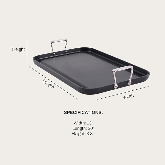 All-Clad HA1 Hard Anodized Nonstick Griddle Pan For Stovetop 13 x 20 Inch, Double Burner, Professional Cookware, Dishwasher-Friendly, Oven-Safe Up to 500°F, Black