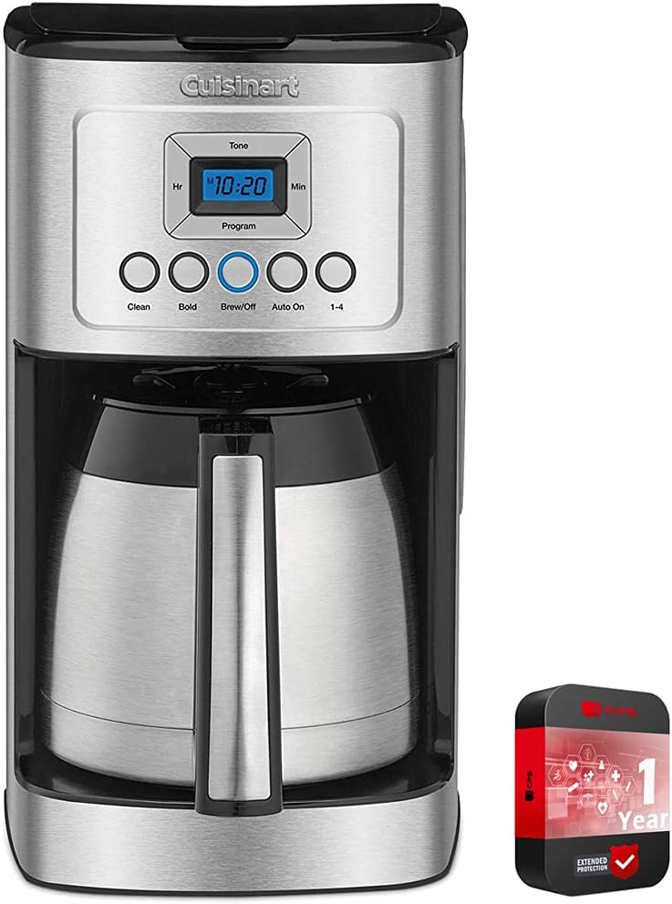 Cuisinart 12 Cup Programmable Stainless Steel Thermal Coffee Maker with Thermal Carafe (DCC-1850 /DCC-3400) Bundle Including Permanent Filter and 1 YR CPS Enhanced Protection Pack