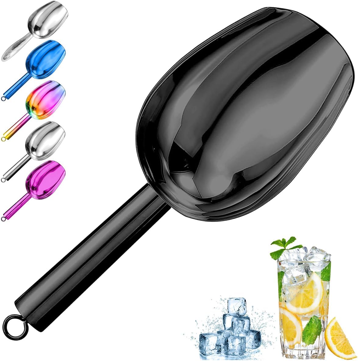 Metal Ice Scoop，Kitchen Ice Scooper for Ice Maker,Stainless Steel Small Ice Scooper for Freezer，Kitchen Gadgets Cookie Flour Pet Dog Food Scoop (black, 3oz)