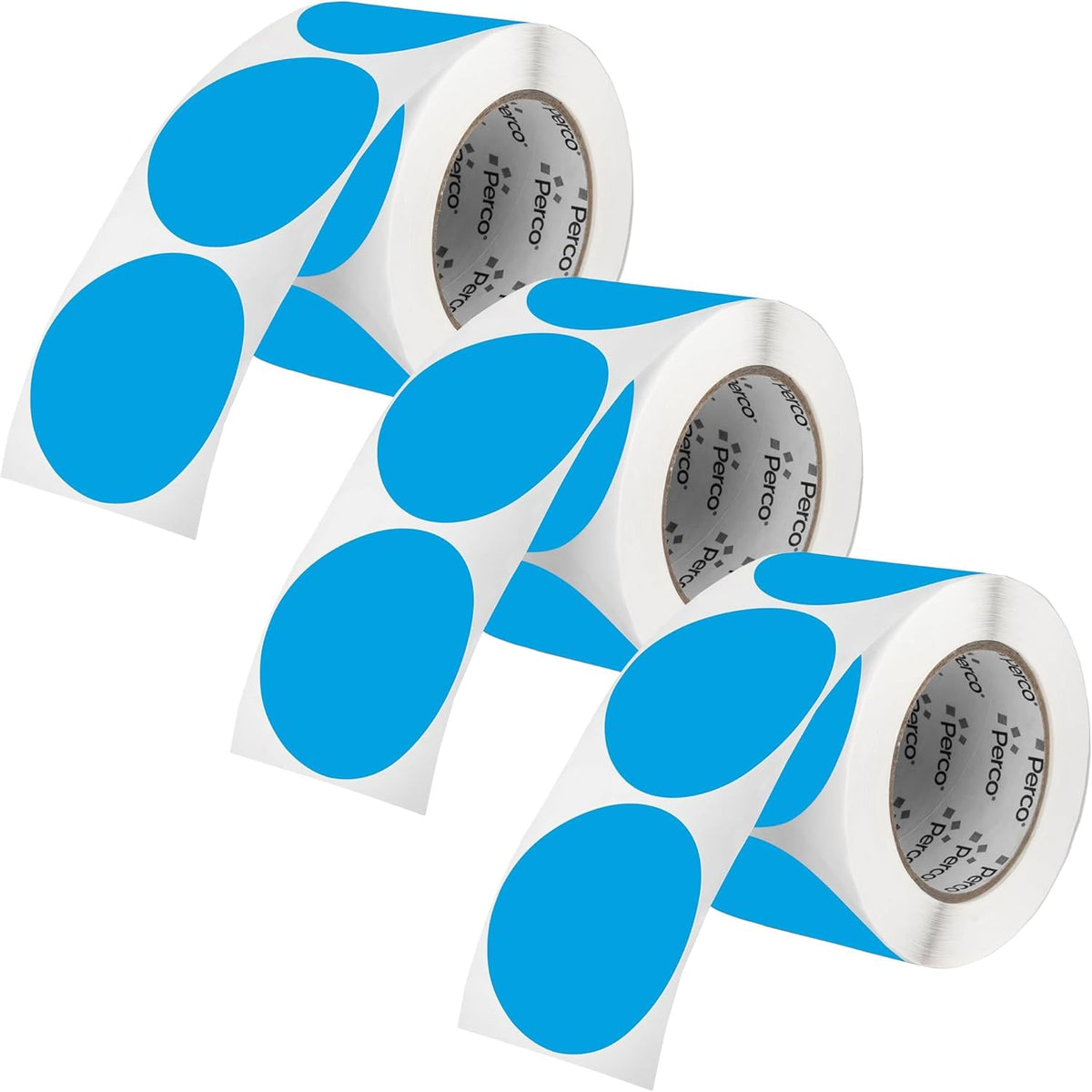 Perco Light Blue 3-Inch Round Circle Dot Sticker Labels - Multi-Roll Pack (3 Rolls, 500 Labels Each) - Permanent Adhesive, Vibrant Colors, Strong Hold - Perforated for Easy Use - Made in USA