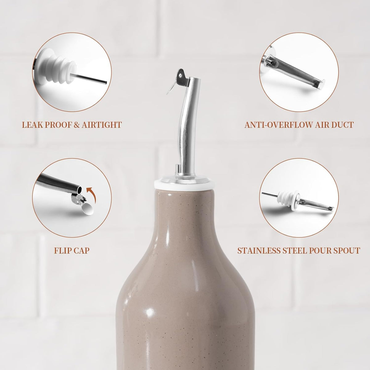 famiware Milkyway 16oz Ceramic Olive Oil Dispenser Bottle, Olive Oil and Vinegar Dispenser Bottle Set of 2 with Stainless Steel Pourers, Suitable for Storage Vinegar, Liquids, Dark Gray