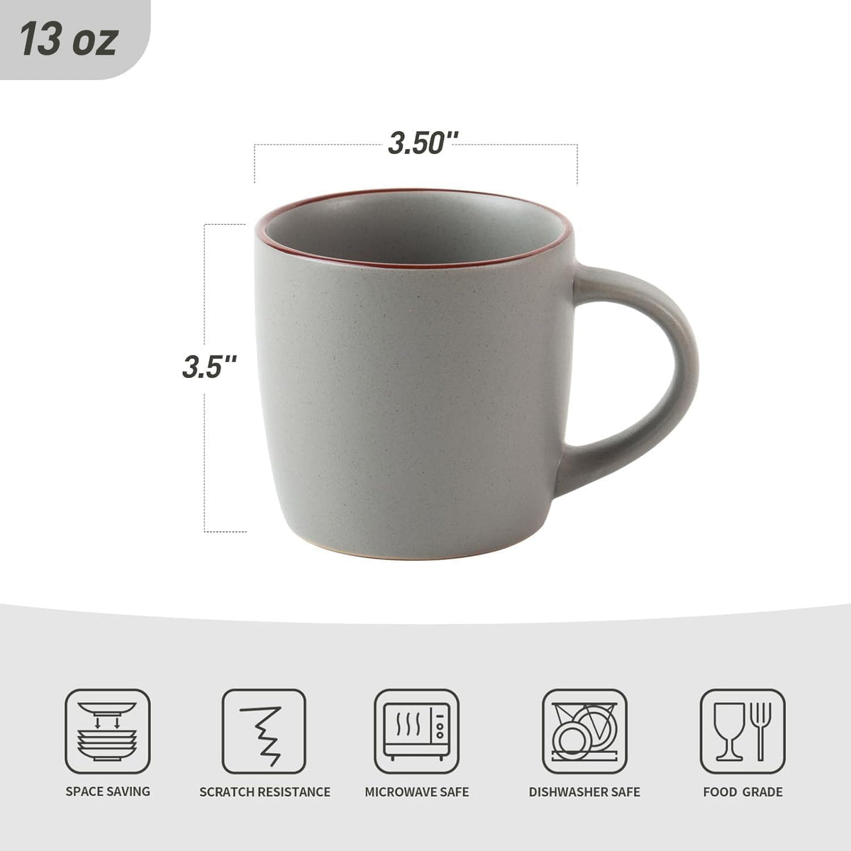 famiware Mercury Coffee Mugs 13 oz, Coffee Mugs Set of 6 with Handle, Cups for Latte, Hot Tea, Cappuccino, Mocha, Cocoa, Dark Grey