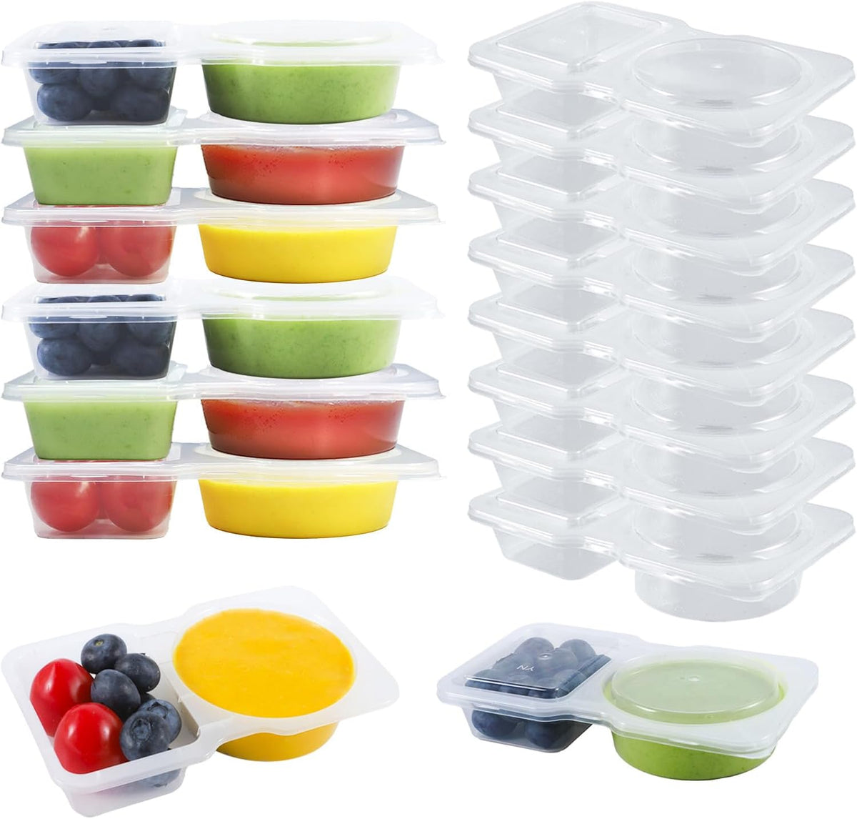 30 Sets 4.5 Oz Reusable Snack Containers Double Compartment Snackle Box Container with Lids - Leak-Proof BPA-Free kids adults Food Storage, Ideal for Kids School Lunches, Meal Prep, Takeout