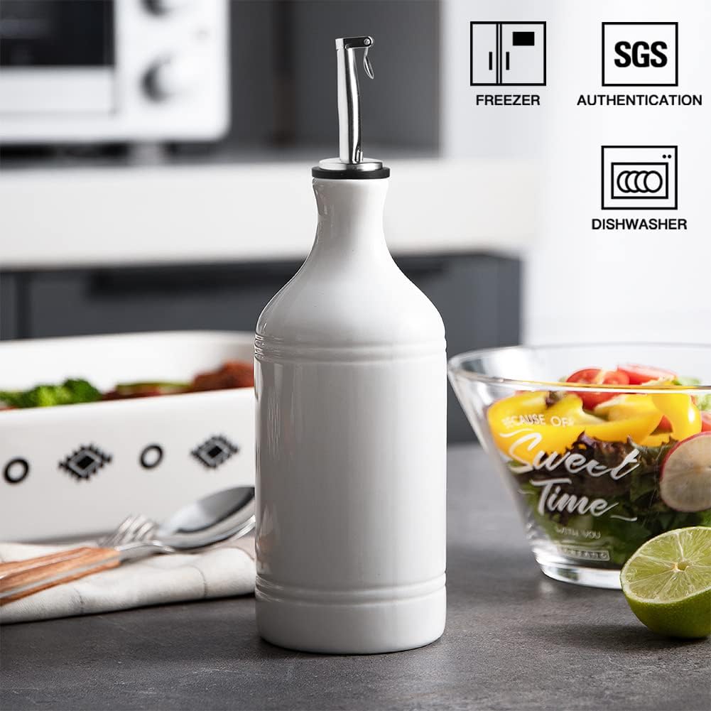 Sweejar Ceramic Olive Oil Dispenser Bottle, Opaque Oil Cruet Protects Oil to Reduce Oxidation, Suitable for Storage Oil, Vinegar, Coffee Syrups & Other Liquids, Pack of 1, 15.5 Fl Oz (White)