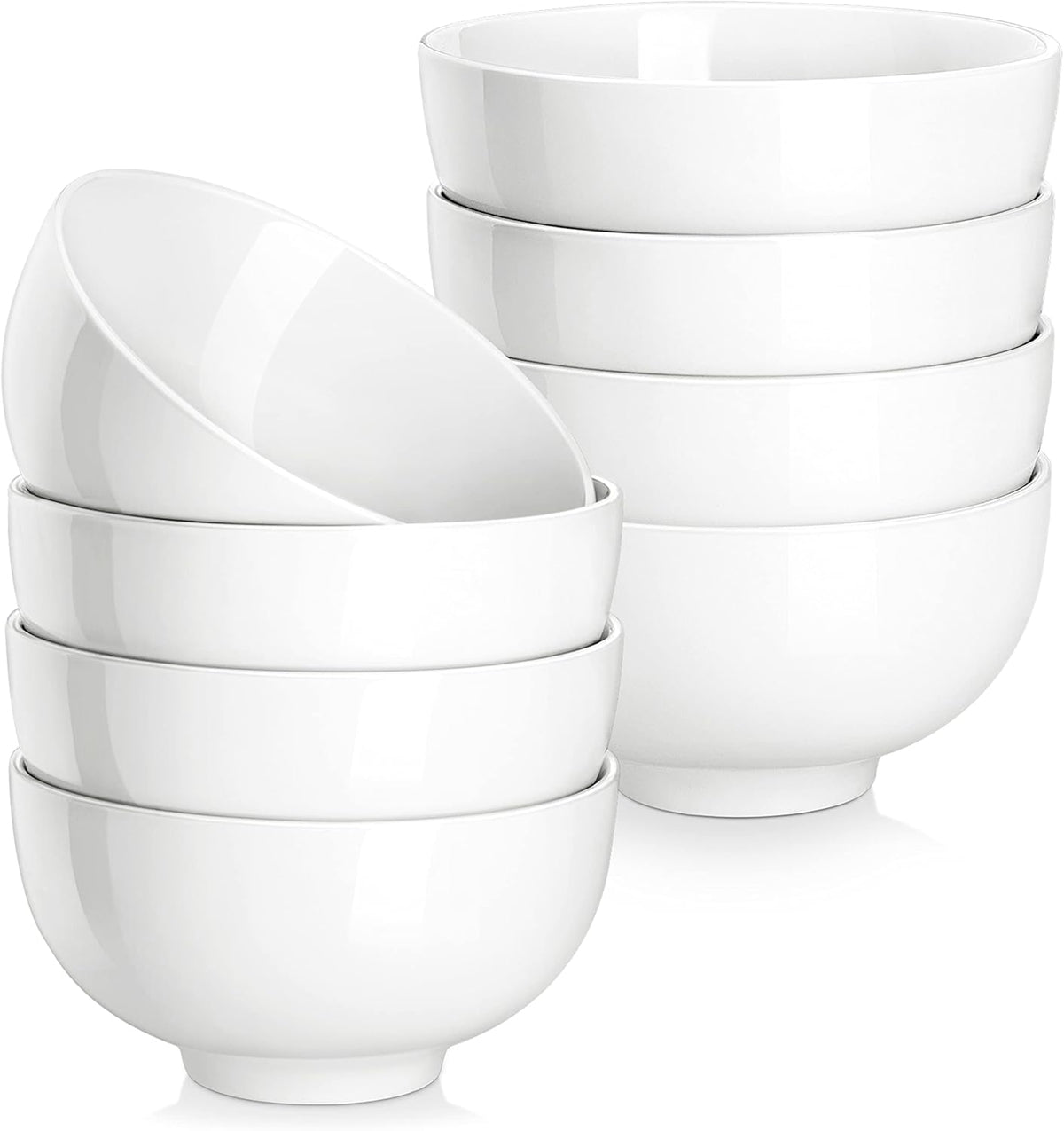 MALACASA Small White Bowls Set of 8, 10 Oz Ice Cream Bowls - Little Ceramic Bowls for Bouillon,Side Dishes, Dessert, Oatmeal, Fruit, Portion Control - Dishwasher & Microwave Safe.