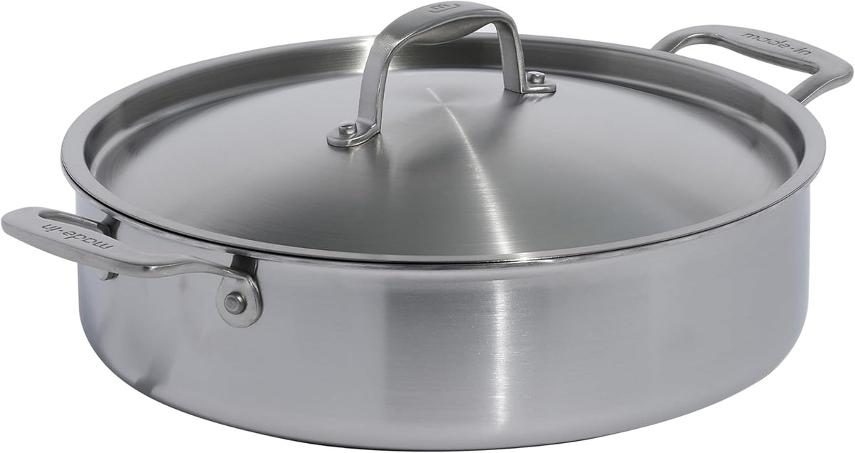 Made In Cookware - 6 Quart Stainless Steel Rondeau Pot w/Lid - 5 Ply Stainless Clad - Professional Cookware - Crafted in Italy - Induction Compatible