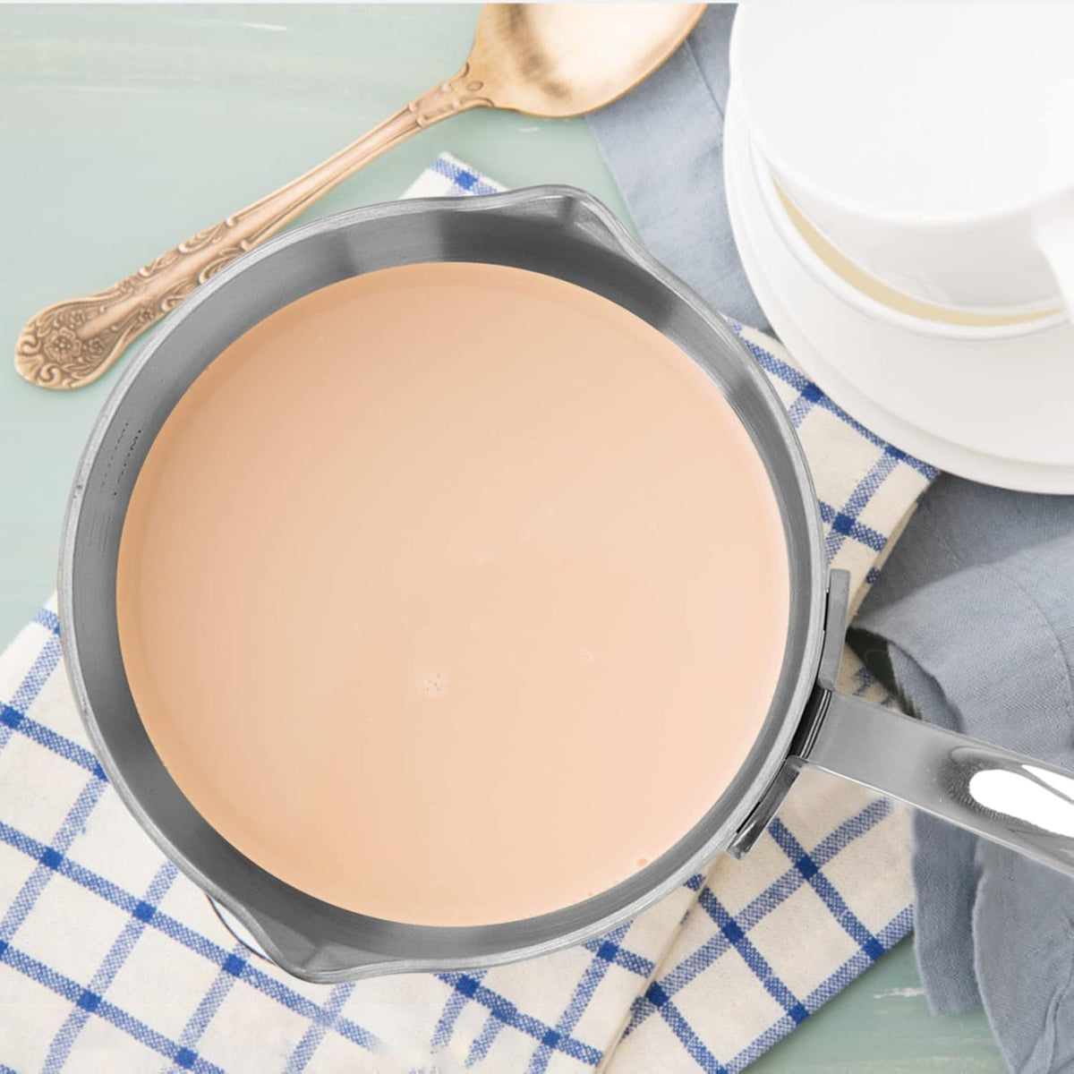 Butter Warmer, 300ml Mini Milk Warmer Pot Stainless Steel Coffee Pots Saucepan Butter Melting Pot with Dual Pour Spout for Coffee Tea Soup Warming