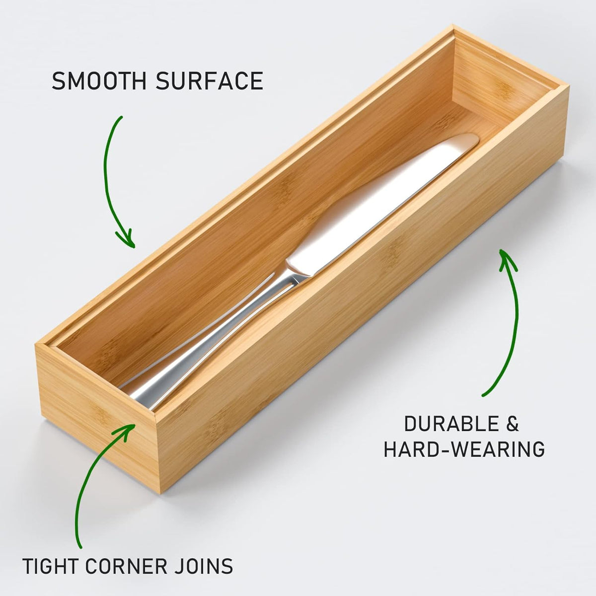Silverware Tray for Drawer, Stackable Kitchen Bamboo Drawer Organizer 12" x 3" x 2" Set of 2