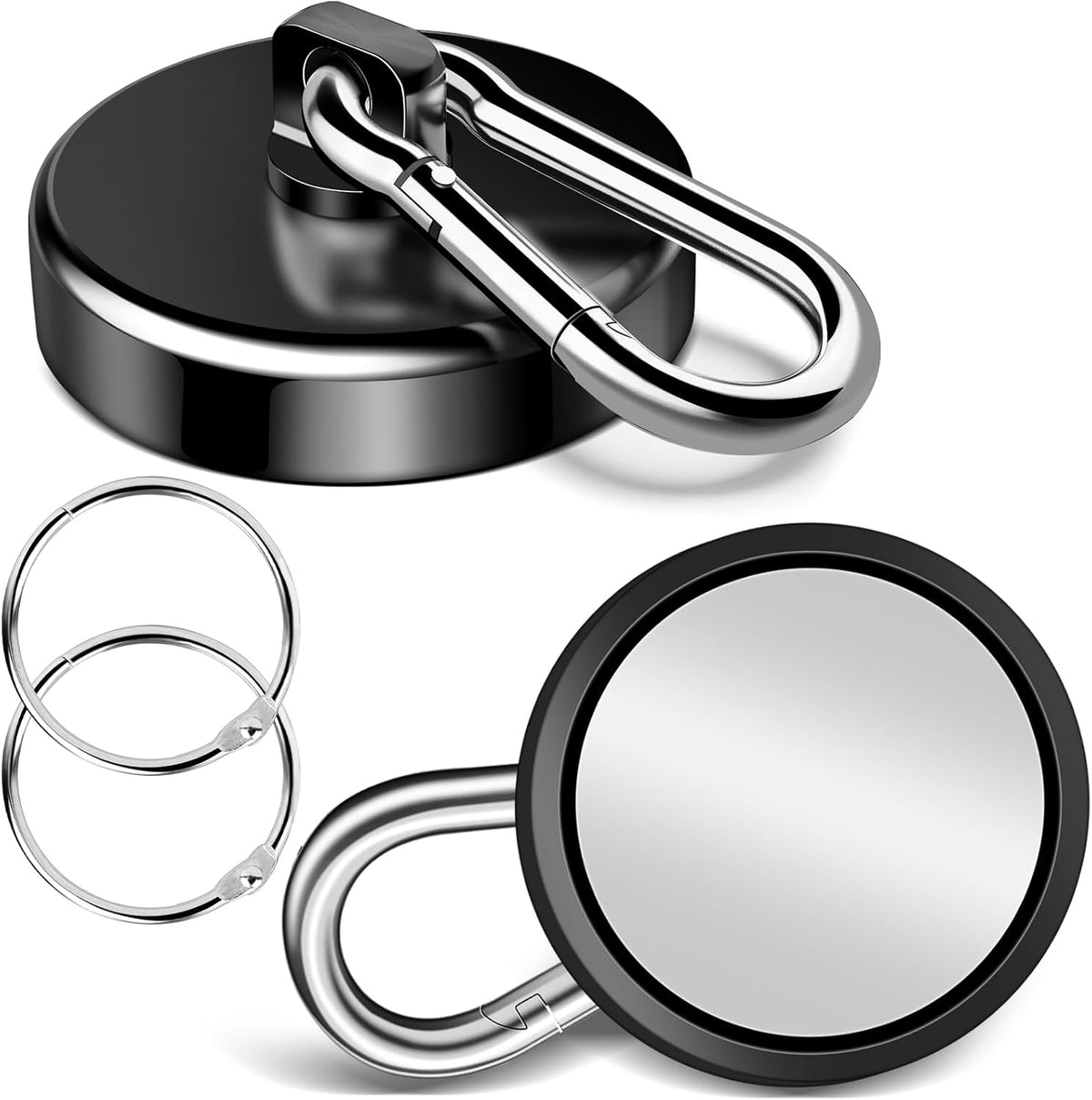 200Lbs Magnetic Carabiner Hooks, 2 Pack Strong Magnetic Hooks Heavy Duty with Swivel Carabiner for Cruise, Black Neodymium Magnet Hooks Magnetic Wall Hanger for Hanging, Toolbox, Grill, Cabins