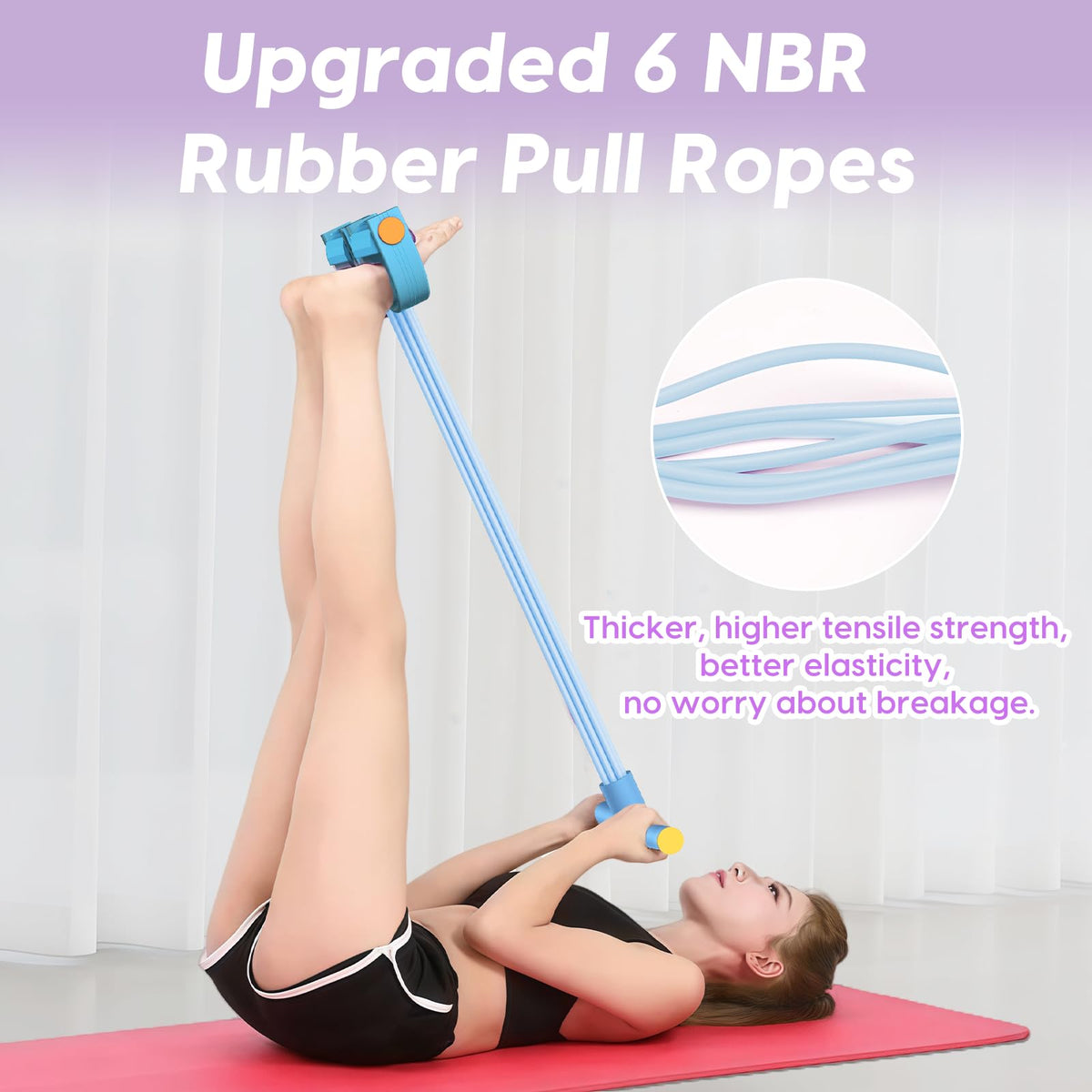 Pedal Resistance Bands with Handle, 6-Tubes Natural Rubber Exercise Band
