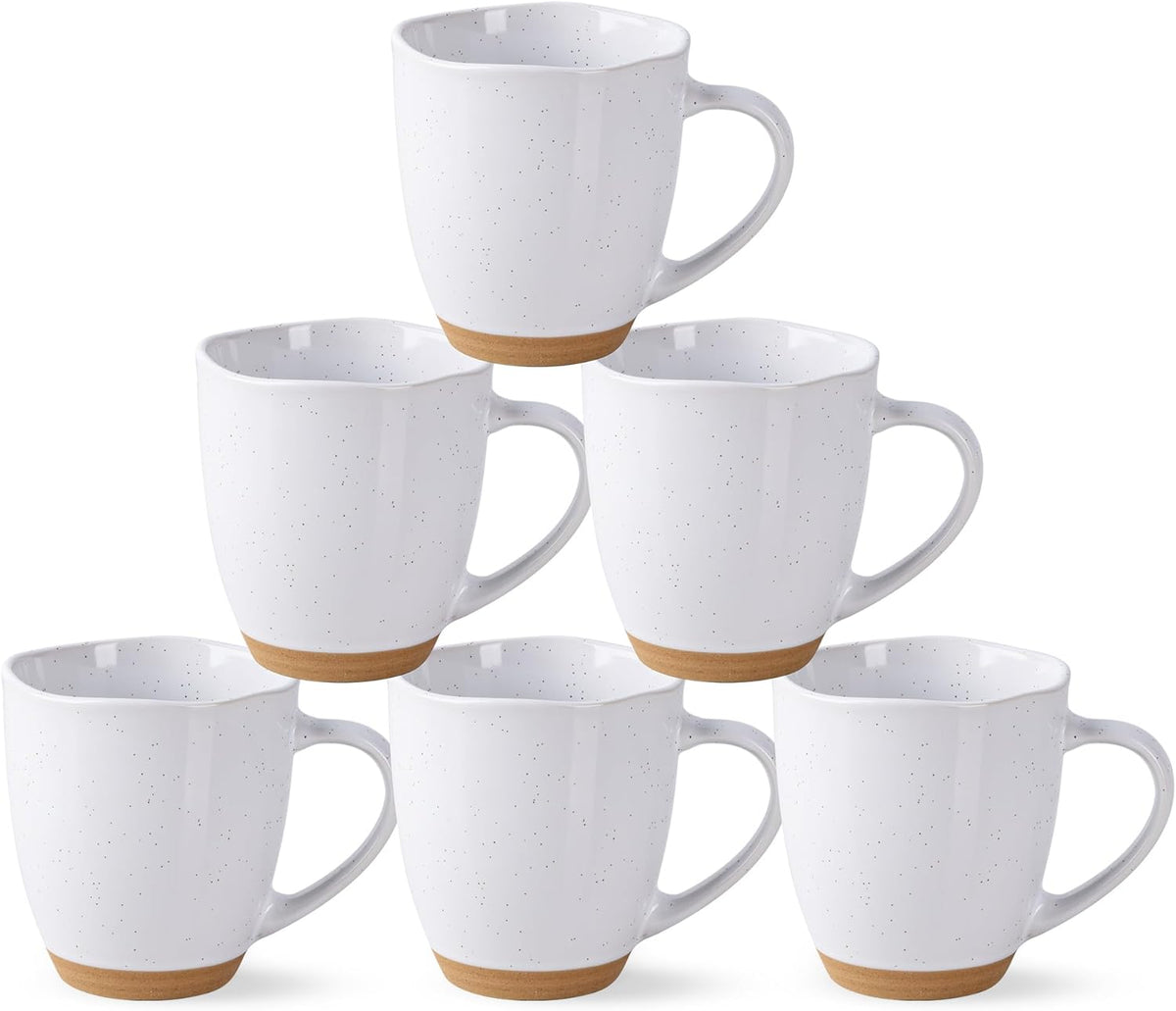 AmorArc 12oz Ceramic Coffee Mugs set of 6, Stylish Coffee Mugs with Rustic Terracotta Underside for Man, Woman, Dad, Mom, Suitable for Latte/Cappuccino/Milk/Cocoa. Dishwasher&Microwave Safe, White