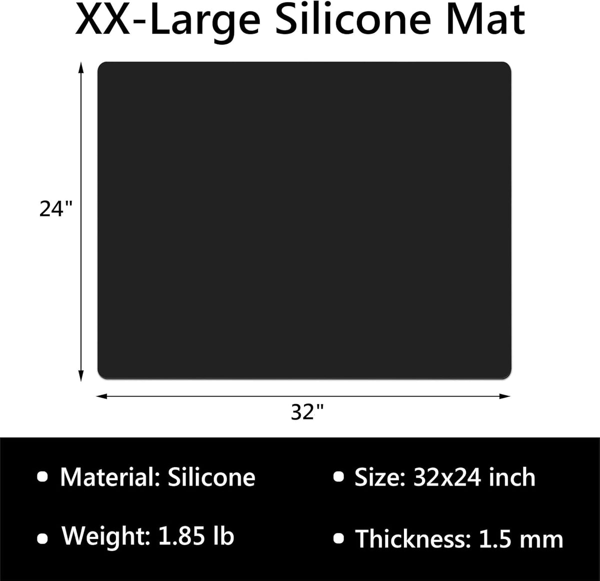 Gartful 2 Pieces Silicone Mats for Countertop - 0.06" Thicker, 32" by 24" Extra Large Multipurpose Mat, Counter Table Protector, Work Desk Pad, Heat-Resistant Placemat, Pastry Mat, Nonstick, Black