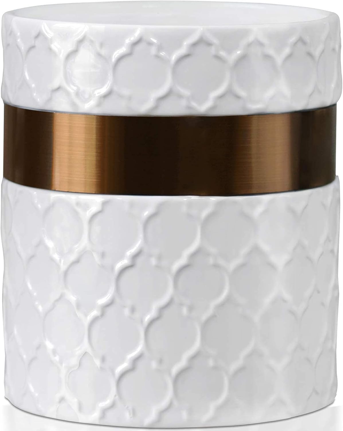 Home Acre Designs Kitchen Utensil Holder - Large Ceramic Farmhouse Countertop Crock, White/Copper