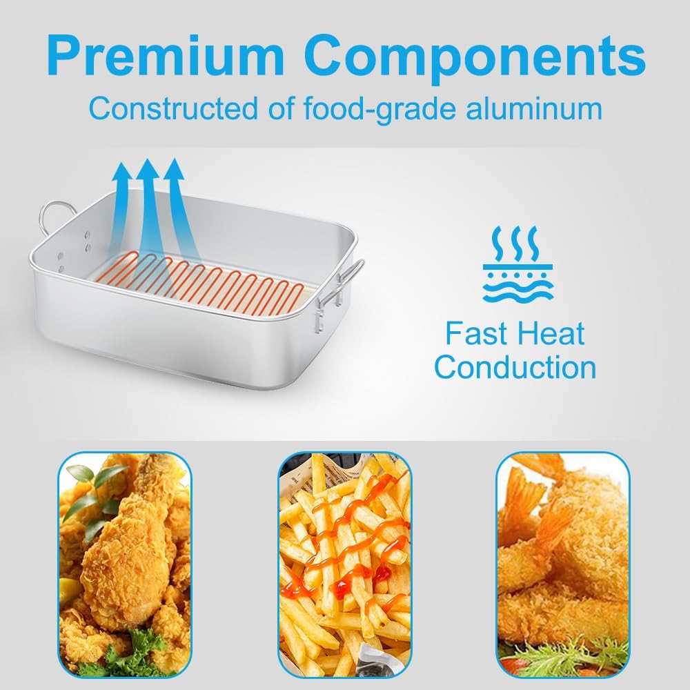 FireRiot 18QT Aluminum Deep Fryer Pot with Baskets & Heat-Resistant Silicone Handles - Lightweight & Durable Fish Fryers Outdoor Cooking - Rectangular Fish Fryer Basket for Outdoor Fryer