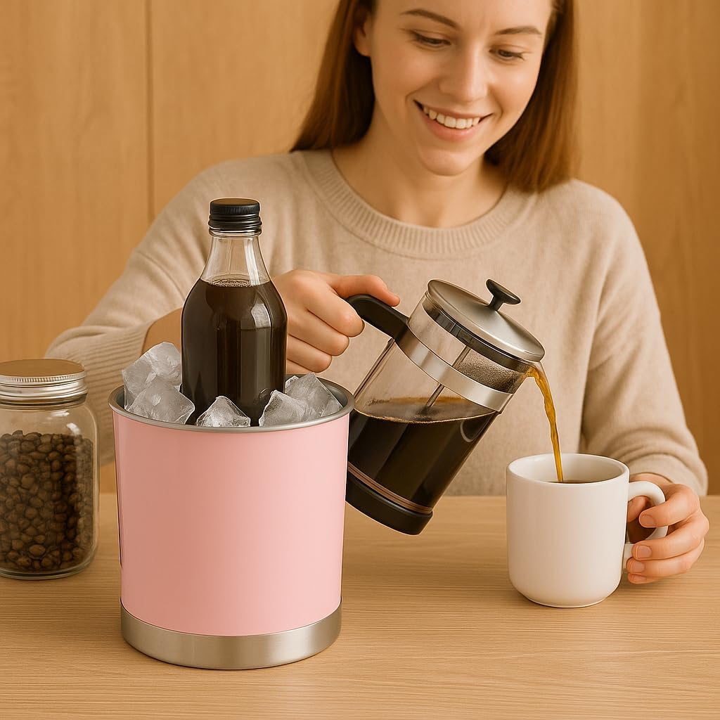 Creative Home Stainless Steel Utensil Holder– 7" Extra Large Cooking Tool Organizer for Kitchen Decor and Countertop Storage, Stable Anti-Tip Design, Durable Powder-Coated Finish, Pink