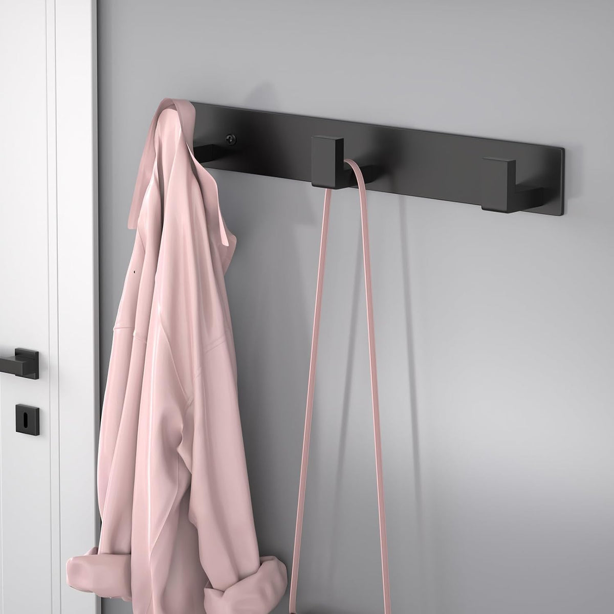 PMMASTO Wall Mounted Coat Hooks- Stainless Steel Rust-Resistant Bathroom Hangers for Towels/Hats/Coats, Heavy-Duty Wall Mount Hooks with Screws (Black 3 Hooks, 2-Pack)