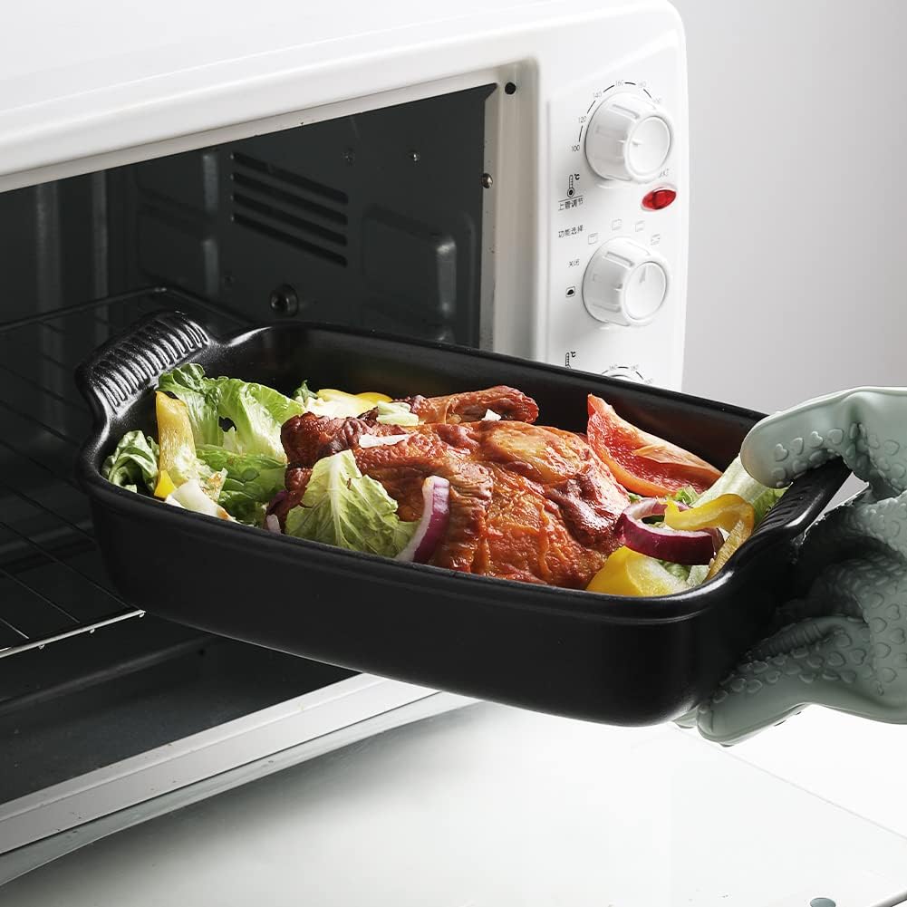Sweejar Baking Pans Set, Ceramic 9x13 Baking Dish with Handle, Rectangular Casserole Dishes for Oven, Bakeware Sets of 3, Durable Lasagna Pan Deep for Kitchen, Banquet, Wedding Gift(Black)