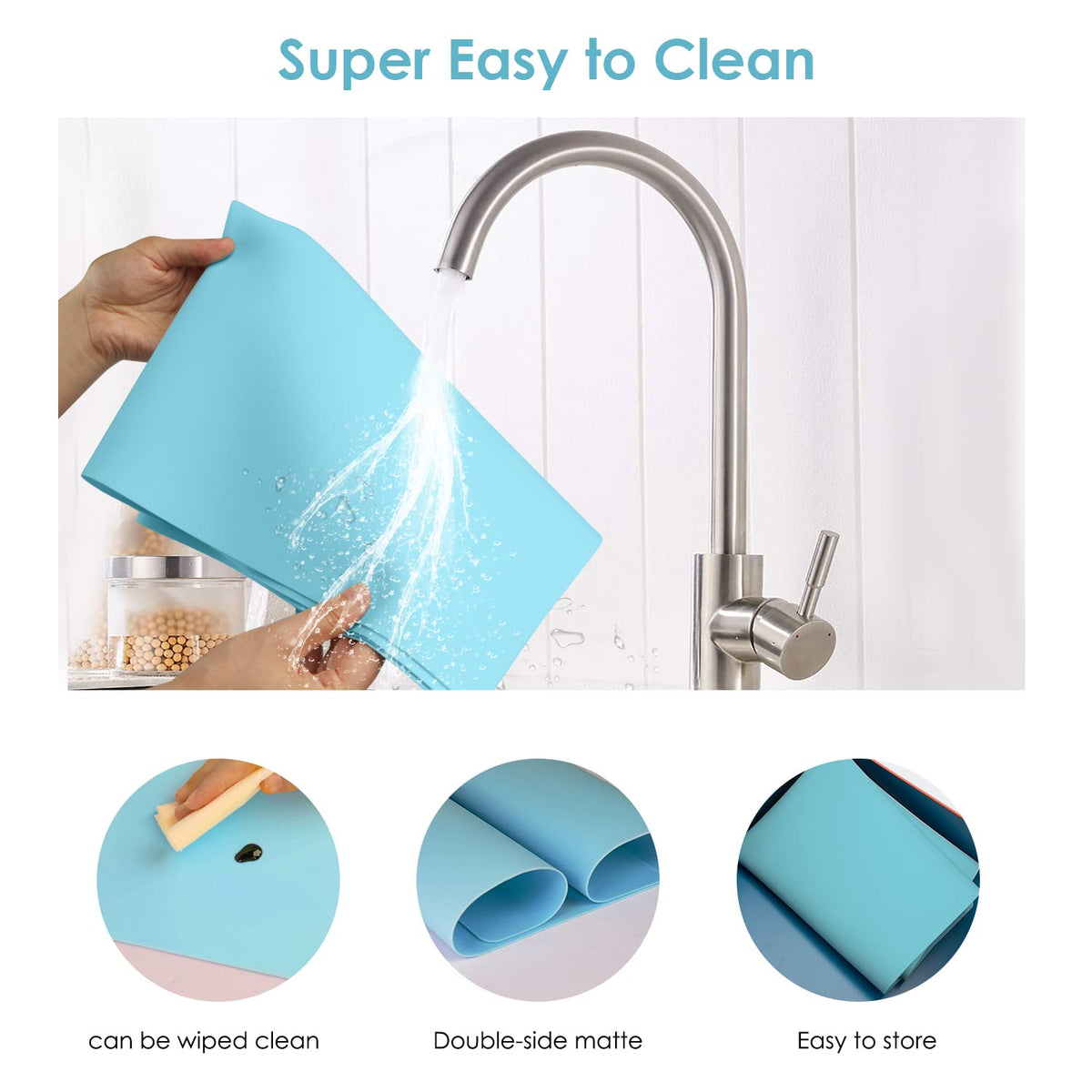Extra Large Silicone Mats, Food Grade & Thick Silicone Pad Table Mat for Crafts, Kids Placemat, Silicone Heat Resistant Mat Kitchen Counter Mat for Baking Pastry, 23.6''x15.75'' Light Blue, 1Pack