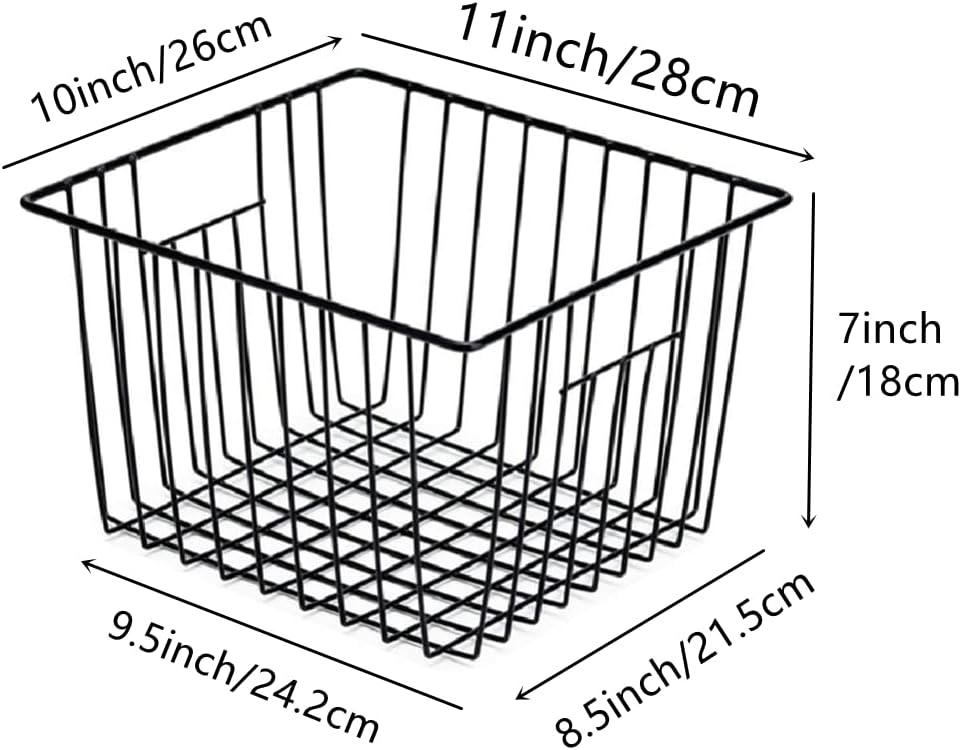 Slideep Wire Metal Basket Bin Storage Baskets Modern Farmhouse Food, Vegetable, Shampoo, Clothes, Fruits Storage Organizer Basket for Kitchen Pantry Bathroom Black 3 Packs