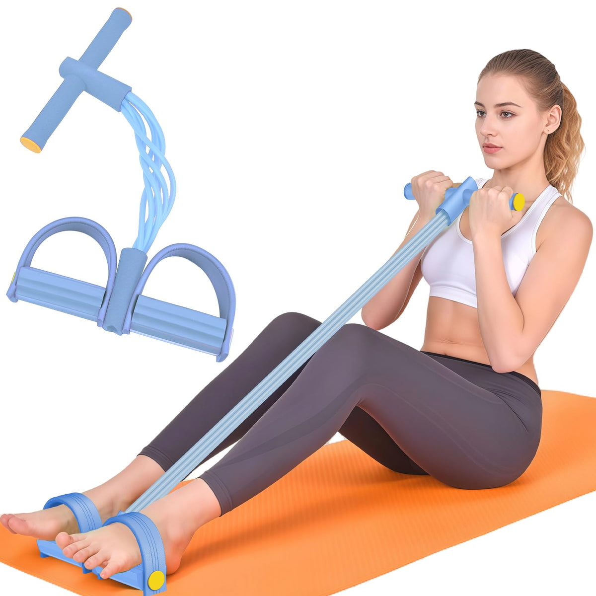 Pedal Resistance Bands with Handle, 6-Tubes Natural Rubber Exercise Band