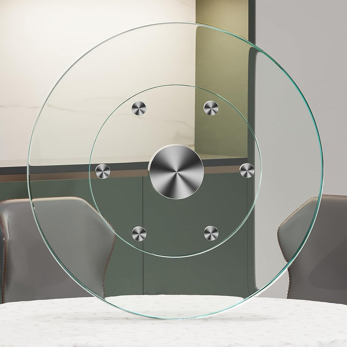 23" Large Lazy Susan for Dining Table Kitchen Glass Turntable with Aluminum Alloy Bearing, Smooth Swivel