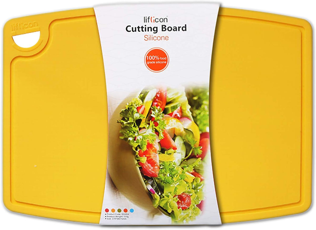 Extra Large Thick Silicone Cutting Boards for Kitchen 14.6'' x 10.43'' Flexible Cutting Chopping Boards/Mats Non-slip Deep Drip Juice Groove, Dishwasher Safe-Yellow