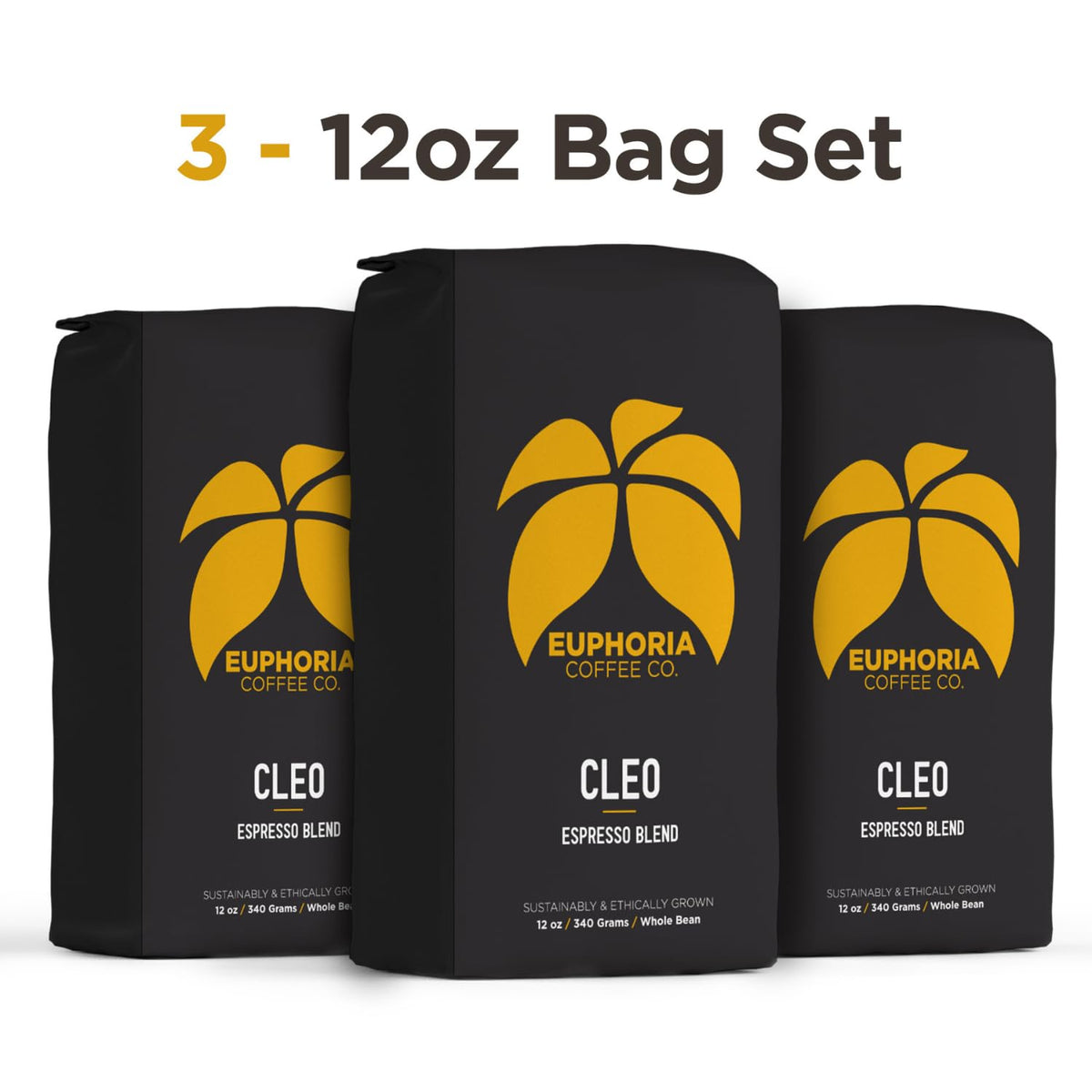 EUPHORIA COFFEE CO. Cleo Whole Bean Coffee - Espresso Blend | 12oz Bag (3 Pack)