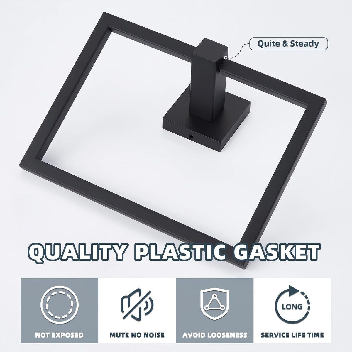 APLusee Swivel Towel Ring Matte Black, 304 Stainless Steel Square Hand Towel Holder for Bathroom Wall Mounted