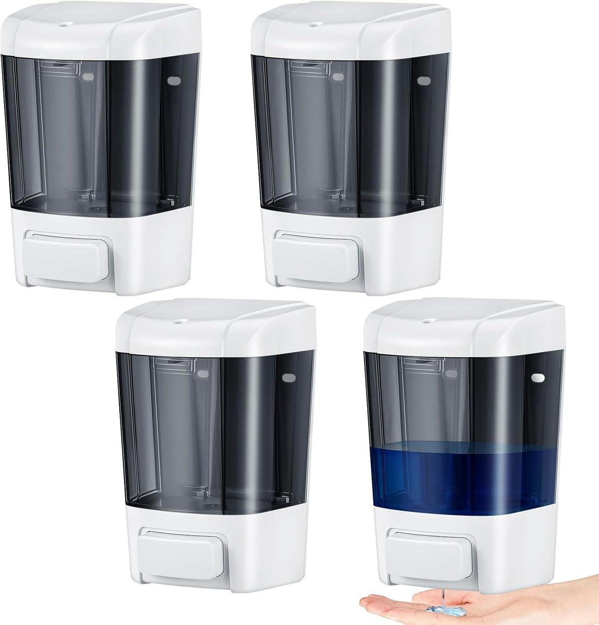 Hushee 4 Pcs Plastic Wall Mounted Soap Dispenser Commercial Manual Soap Containers Wall Dispenser for Kitchen Shower Hotel Liquid Shampoo Gel Chamber(27 oz 800 ml,Brown)